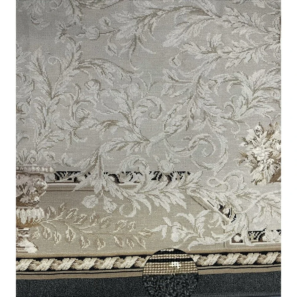 Vintage Needlepoint Tapestry Rug In The Style Of French Aubusson Nuetral 72x46”
